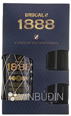 Brugal 1888 Doblemente Anejado Ron Gran Reserva askja með 2 glösum og aukahlut