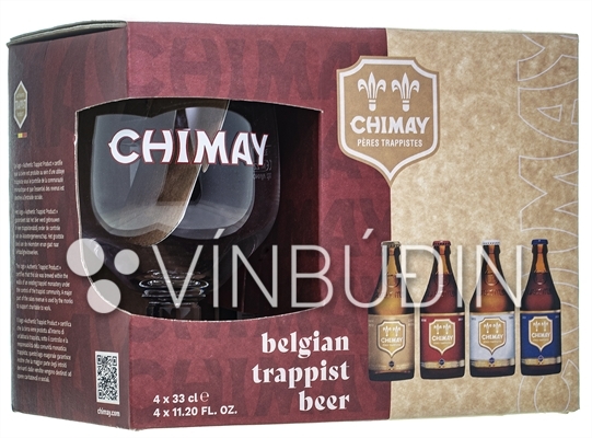 Chimay Blonde Doree, Chimay Brune rauður miði, Chimay Triple hvítur, Chimay blár miði blandað 4x330ml m/glasi